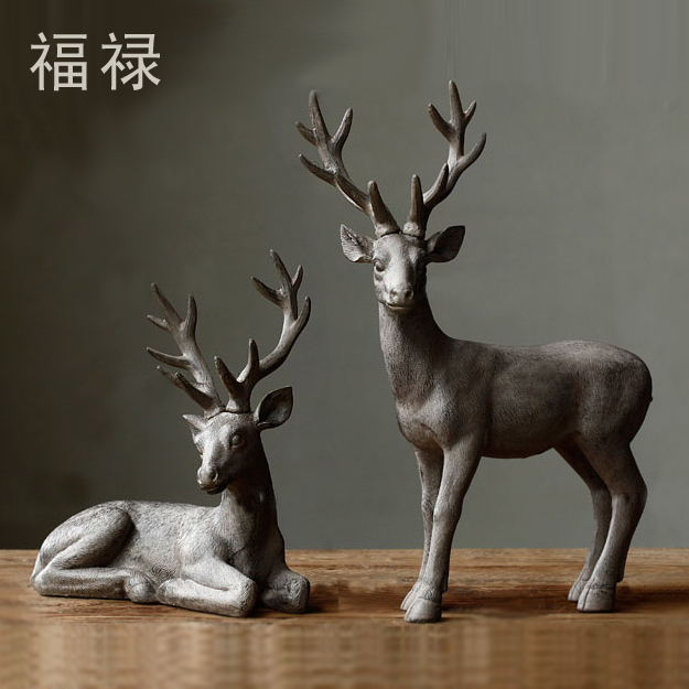 美式乡村摆设鹿 北欧 高级复古色树脂摆件 家居饰品客厅动物麋鹿