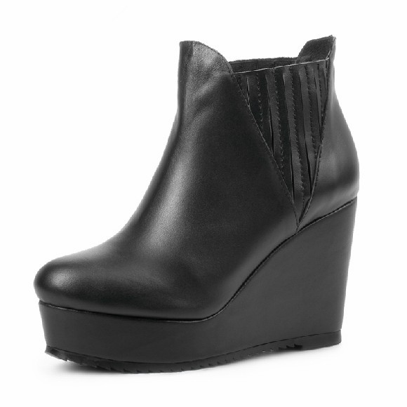 2015新款女靴秋冬真皮坡跟短靴厚底高跟防水台套筒裸靴马丁靴短筒