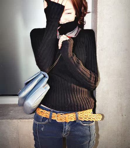 2015秋装新款女装韩版套头针织衫上衣螺纹高领打底衫弹性修身毛衣折扣优惠信息
