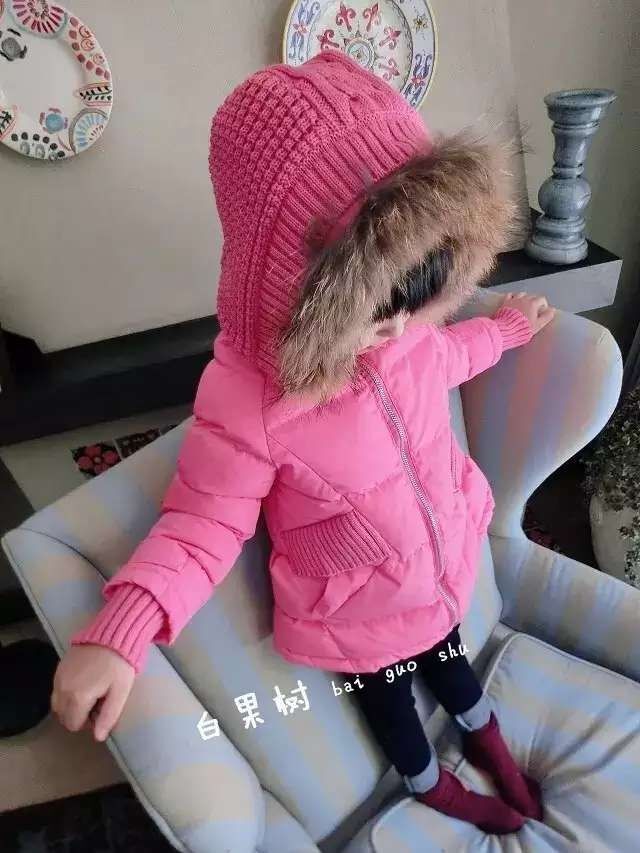 白果树童装2015冬季新款女童韩版中长款毛线拼接羽绒棉棉衣外套