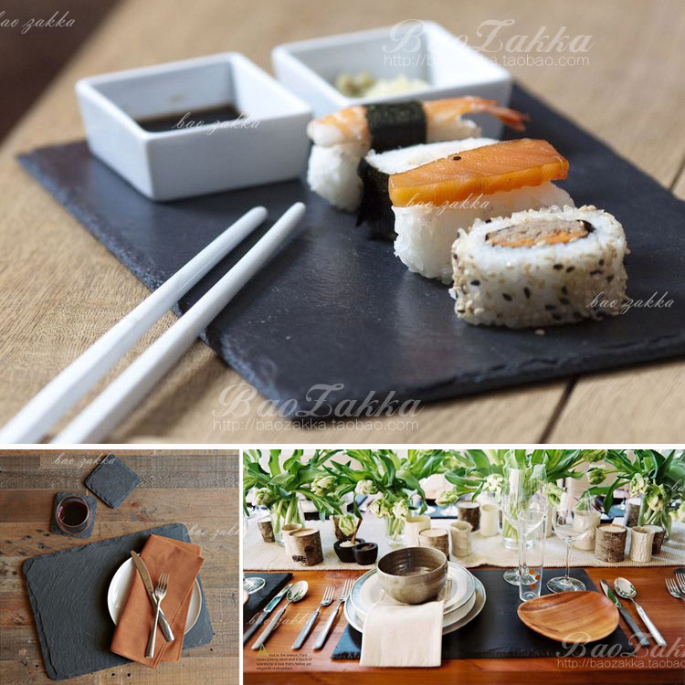 创意西餐环保天然页岩石杯垫餐垫隔热垫茶盘托盘黑色写字板