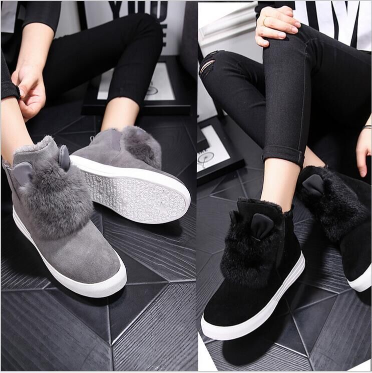 2015冬季新款韩版高级獭兔毛女靴复古耐磨内增高鞋休闲牛皮雪地靴