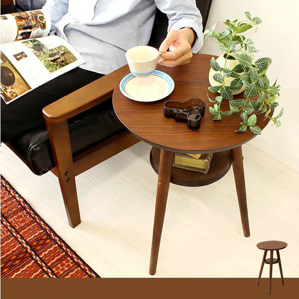 日式小户型实木客厅阳台胡桃色茶几时尚双层圆形边几咖啡餐厅角几折扣优惠信息