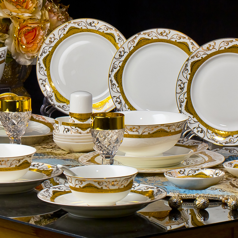 碗碟套装 景德镇高档骨瓷餐具套装56头欧式日式西式陶瓷器餐具