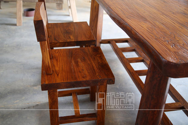 清仓柘语堂百年老榆木餐桌餐椅实木韩式椅子凳子条凳可扶手椅