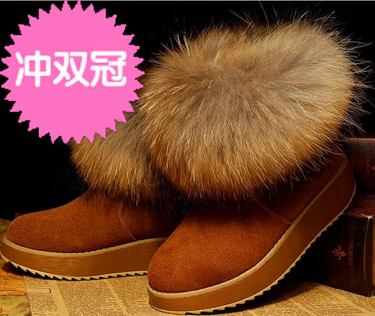 2015秋冬季新款隐形内增高10厘米 狐狸毛坡跟防滑雪地短女靴2183