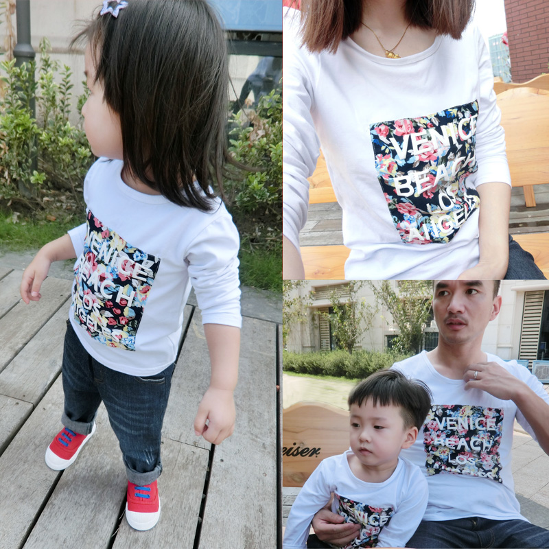 亲子装秋装2016新款韩版一家三口四口母子母女装字母长袖T恤卫衣
