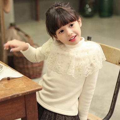 年末清仓 2015冬款女童加绒长袖T恤韩版公主蕾丝花边T恤上衣