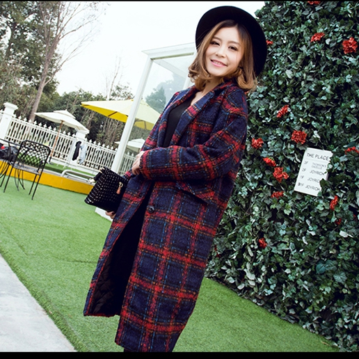 格子羊毛呢外套女中长款2015秋冬季新款韩版气质大码女装尼子大衣