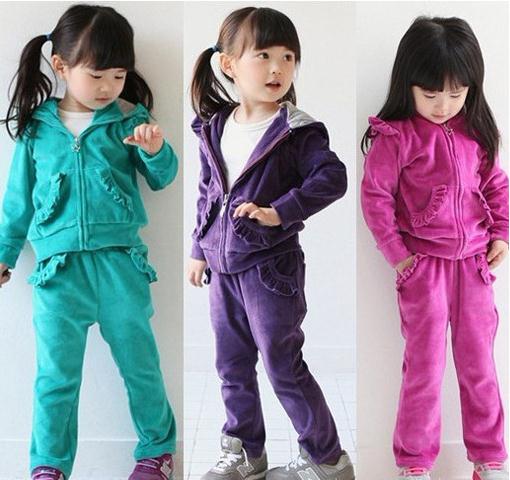2016秋季新款精品天鹅绒休闲运动童装套装女童特价小童儿童两件套