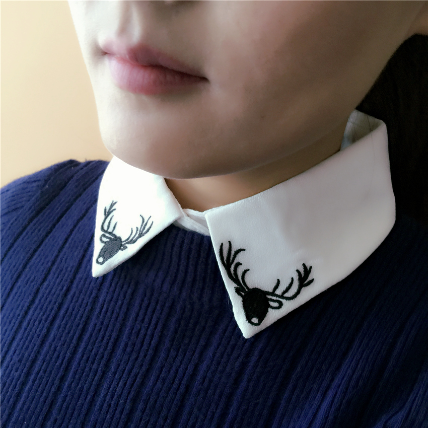 2015秋冬新款韩版女式刺绣小鹿个性假衣领衬衫衬衣假领子节约领女