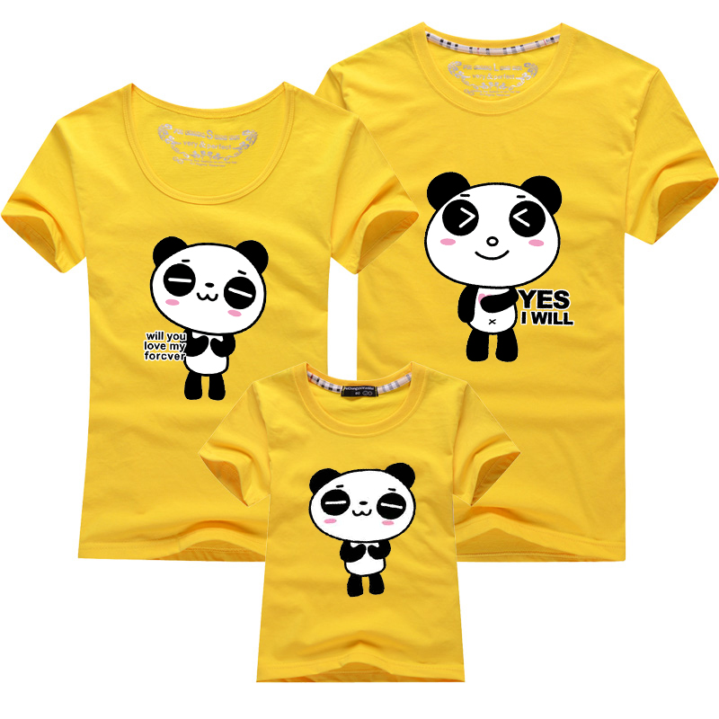 一家三口亲子装夏装t恤2016新款母子母女装熊猫短袖体恤衫时尚