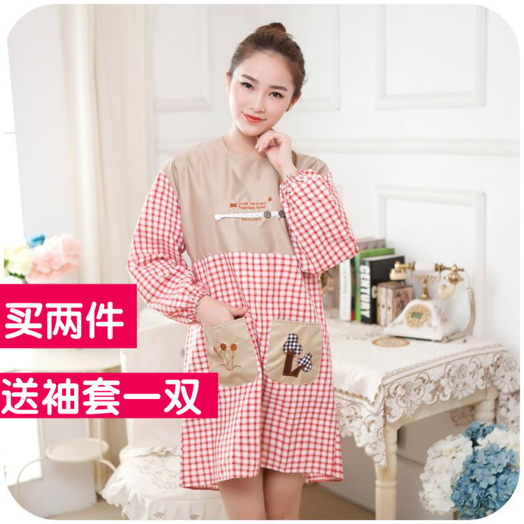 可爱家居厨房围裙韩版时尚长袖围裙成人罩衣纯棉工作服反穿衣包邮
