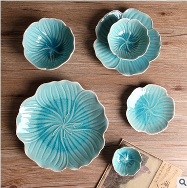 包邮新品创意冰裂碗甜品碗日式陶瓷餐具米饭碗盘子碟子蓝水仙花