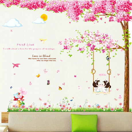 特价婚房墙贴卧室浪漫温馨床头背景墙花卉风景自粘墙纸贴画樱花树
