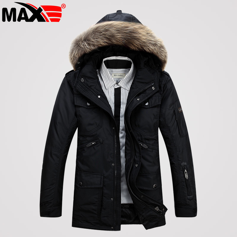 MAX正品带毛领帽中长款可脱卸内胆冬装外套加厚男士羽绒服有大码