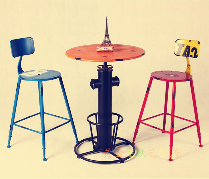 创意欧式吧台椅子复古做旧椅休闲时尚简约高脚凳酒吧前台椅子铁艺