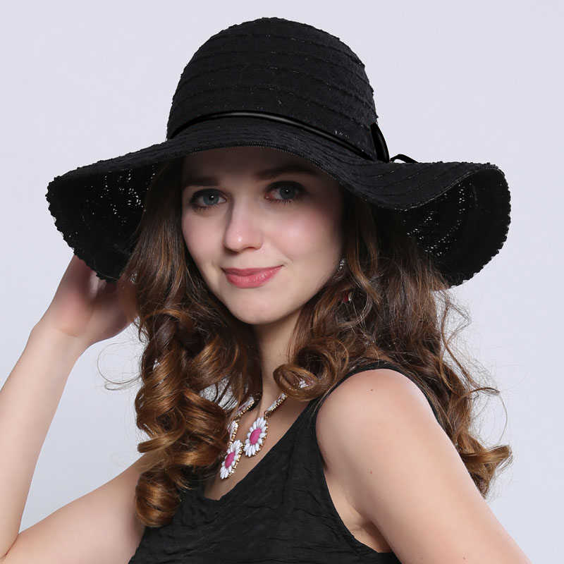 大沿帽子女夏天遮阳帽沙滩帽可折叠太阳帽防晒大檐帽透气凉帽时尚