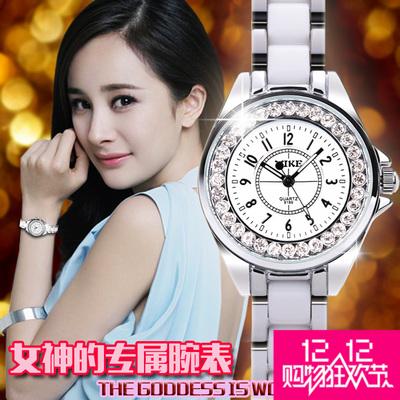 正品香港MIKE女陶瓷手表时装女表防水镶钻石英表韩版学生表女腕表