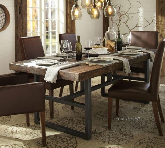美式复古 实木铁艺餐桌椅组合折叠餐桌饭桌防锈做旧酒吧桌办公桌折扣优惠信息