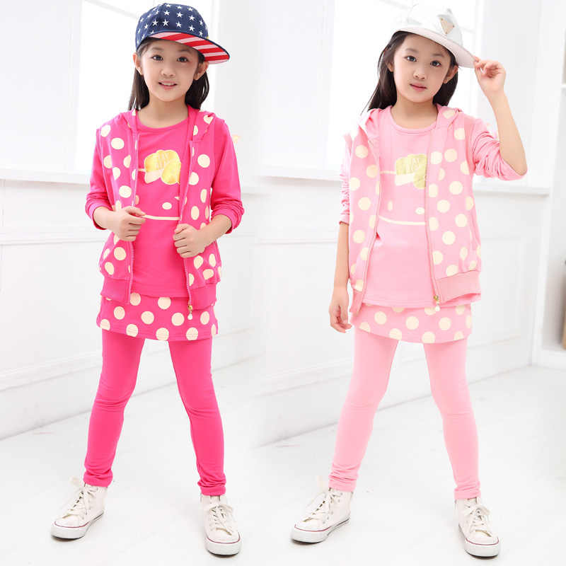 童装女童秋装套装2015新款韩版女大童儿童长袖卫衣裙子春秋三件套