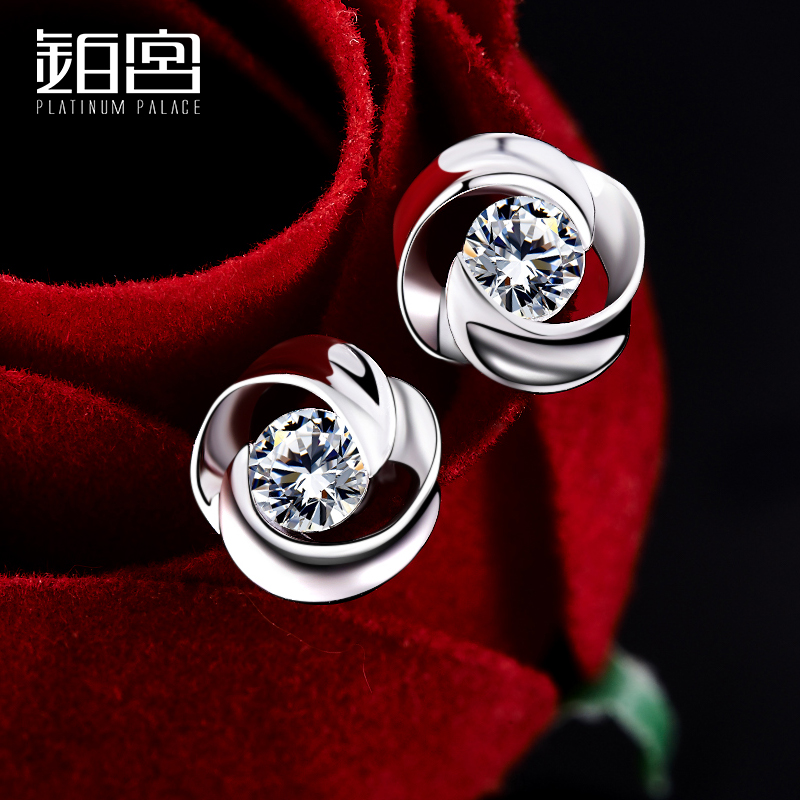铂宫S925银耳钉女时尚水晶装饰品可爱韩国纯银耳环气质防过敏