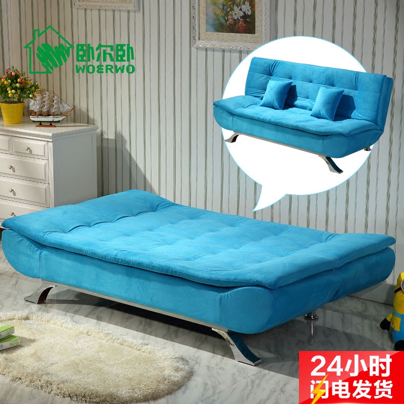 简约小户型实木多功能布艺沙发床两用可折叠双人位1.5/1.9米订做折扣优惠信息