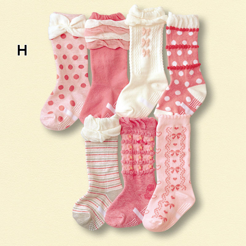包邮NISSEN秋冬新款 粉色女宝宝袜 全棉婴儿防滑中筒袜儿童高筒袜