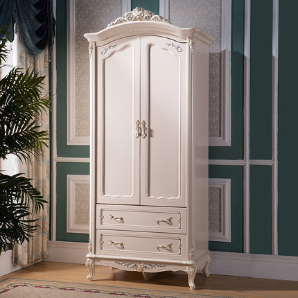 欧法林木欧式衣柜两门法式白色香槟金色衣橱卧室家具2门储物衣柜