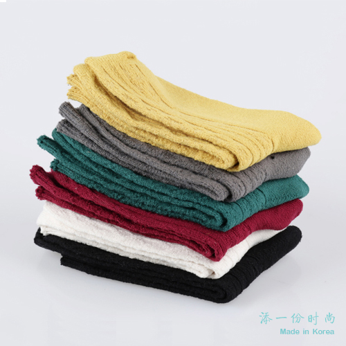 韩国正品袜子代购简约百搭纯色保暖麻花超柔软针织绒袜中筒堆堆袜