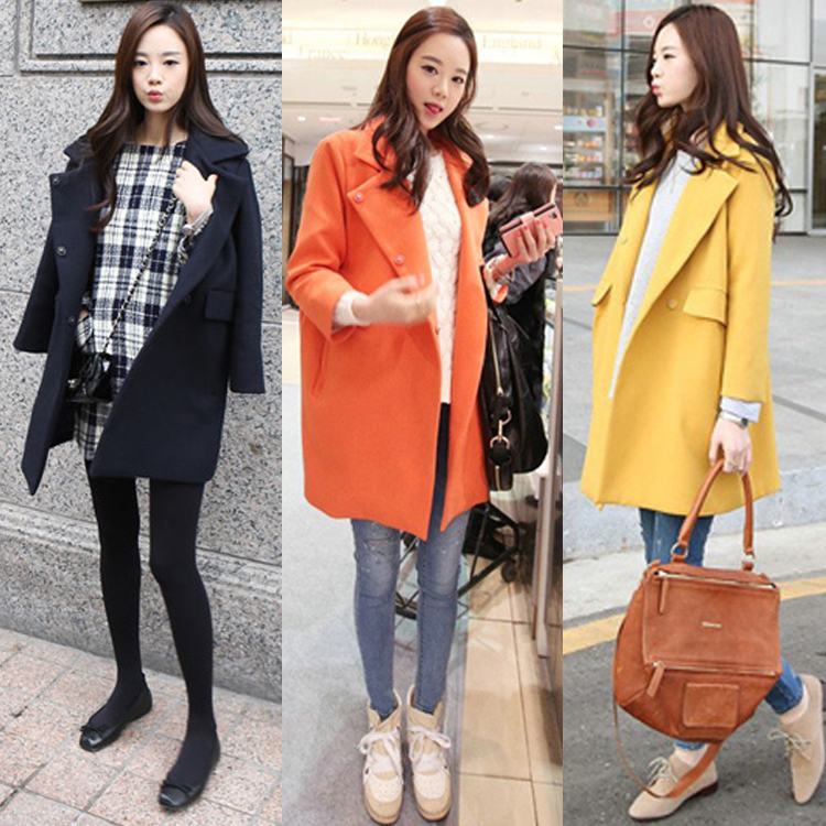 秋冬装新款韩版休闲修身中长款羊毛呢外套长袖女装呢子大衣