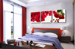 现代简约客厅装饰画沙发背景墙画卧室床头挂画壁画三联无框画玫瑰