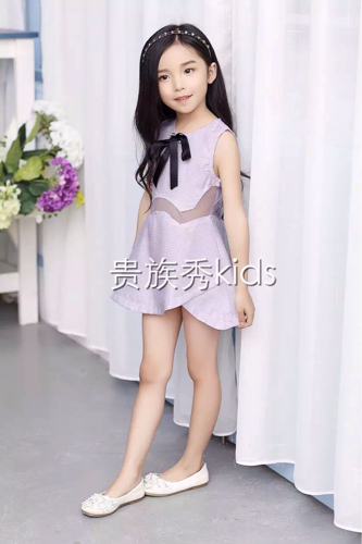 夏季新款韩版连衣裙高端时尚小清新镂空女童装不规则扇形裙