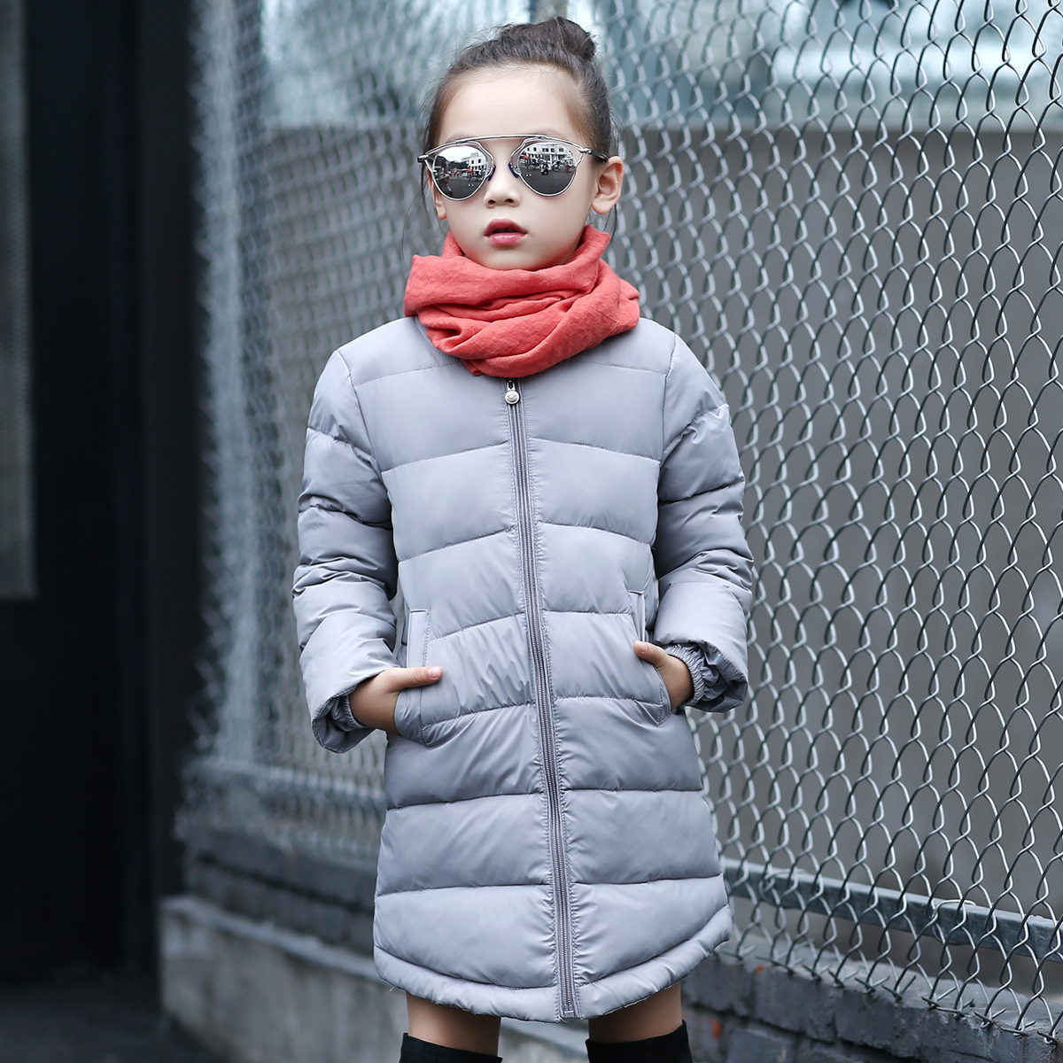 新款韩版儿童羽绒服女童宝宝中长款中大童童装羽绒服加厚修身外套