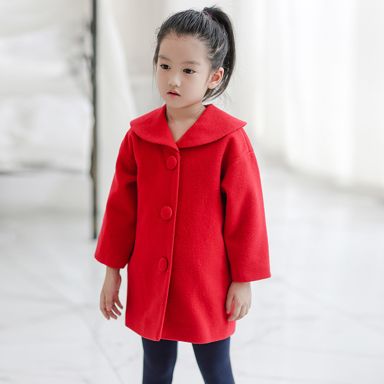 2016冬新韩版羊毛纯色长袖时尚风衣女童公主外套保暖毛呢大衣外套折扣优惠信息