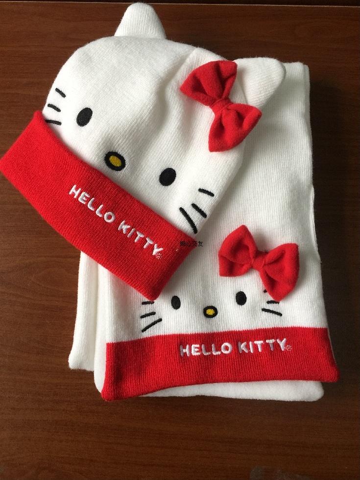 hello kitty凯蒂猫hk猫儿童帽子围巾防寒保暖2件套装加绒折扣优惠信息