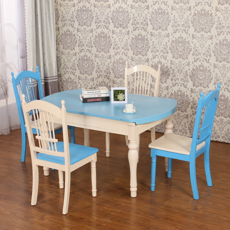 地中海风格餐桌餐椅组合 可伸缩圆桌实木小户型多功能折叠餐桌折扣优惠信息