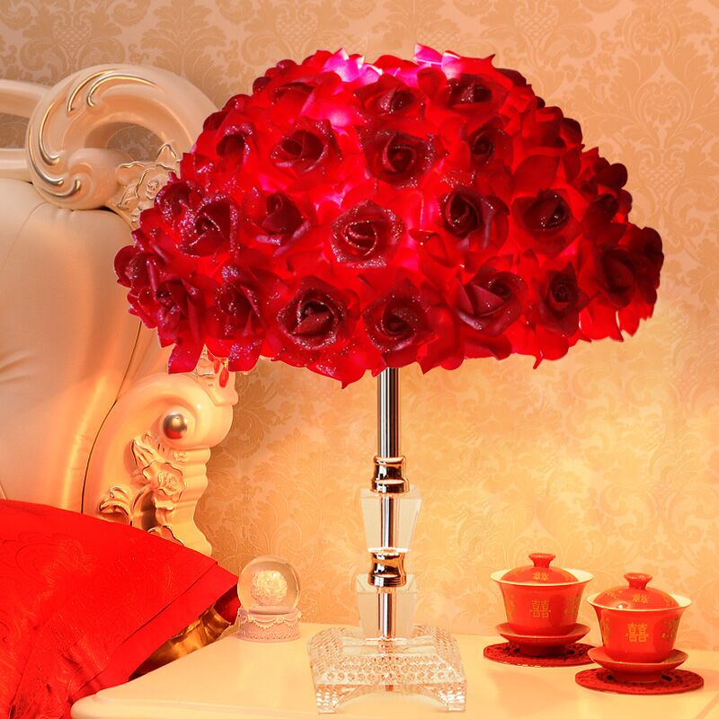 创意简约欧式结婚庆房水晶台灯温馨装饰卧室床头灯红色M14