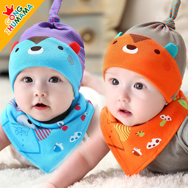 韩版婴儿宝宝帽三角口水巾套头帽胎帽包头男女孩童帽子秋天春天季