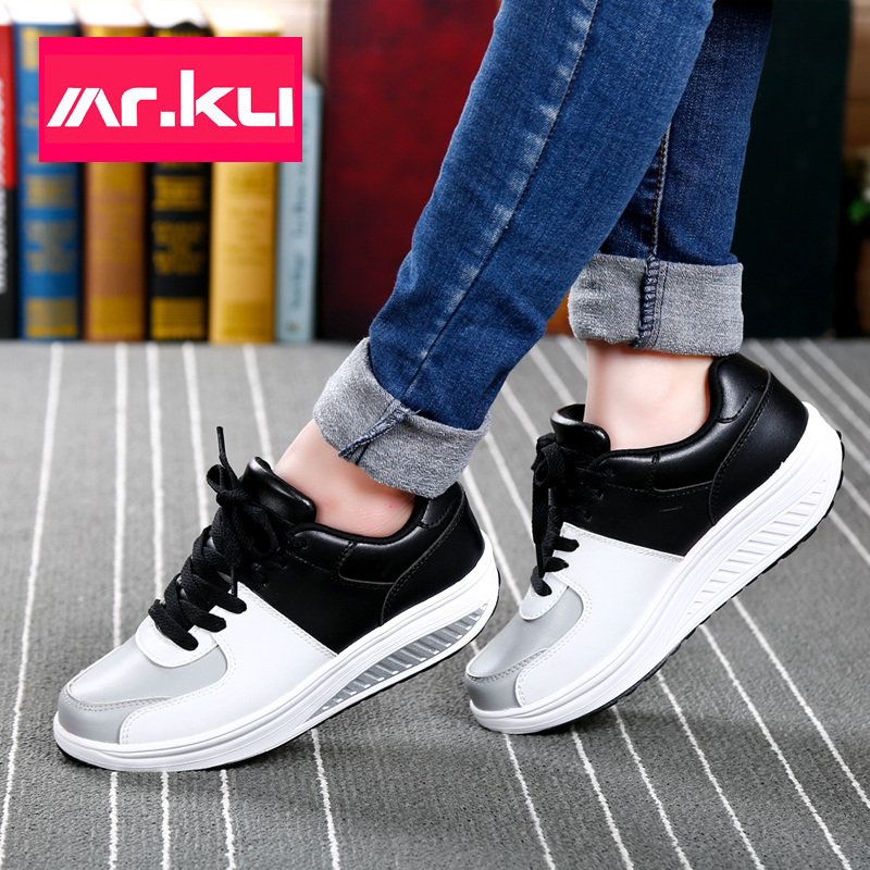 Mr．ku2016新款韩版系带增高摇摇鞋厚底休闲单鞋女鞋坡跟松糕鞋