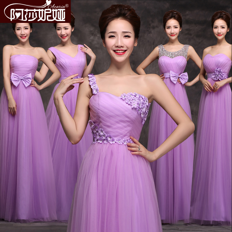 伴娘礼服长款2016新款紫色修身抹胸伴娘服姐妹团主持人礼服长裙女