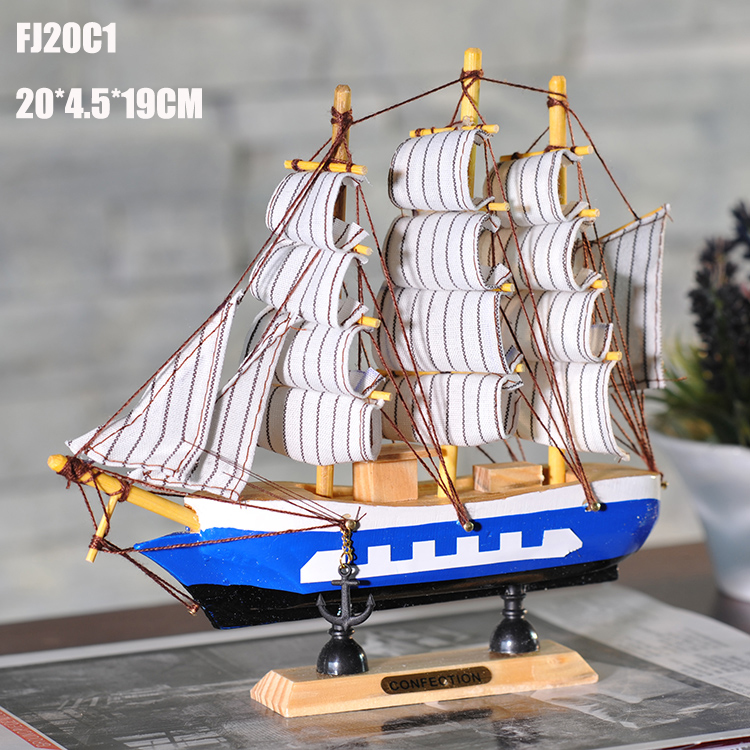 帆船工艺品 手工实木帆船模型 地中海风格书房小船模摆件装饰品