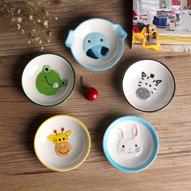 5个包邮陶瓷碟子卡通动物创意日式釉下彩调料碟子酱油碟子醋碟