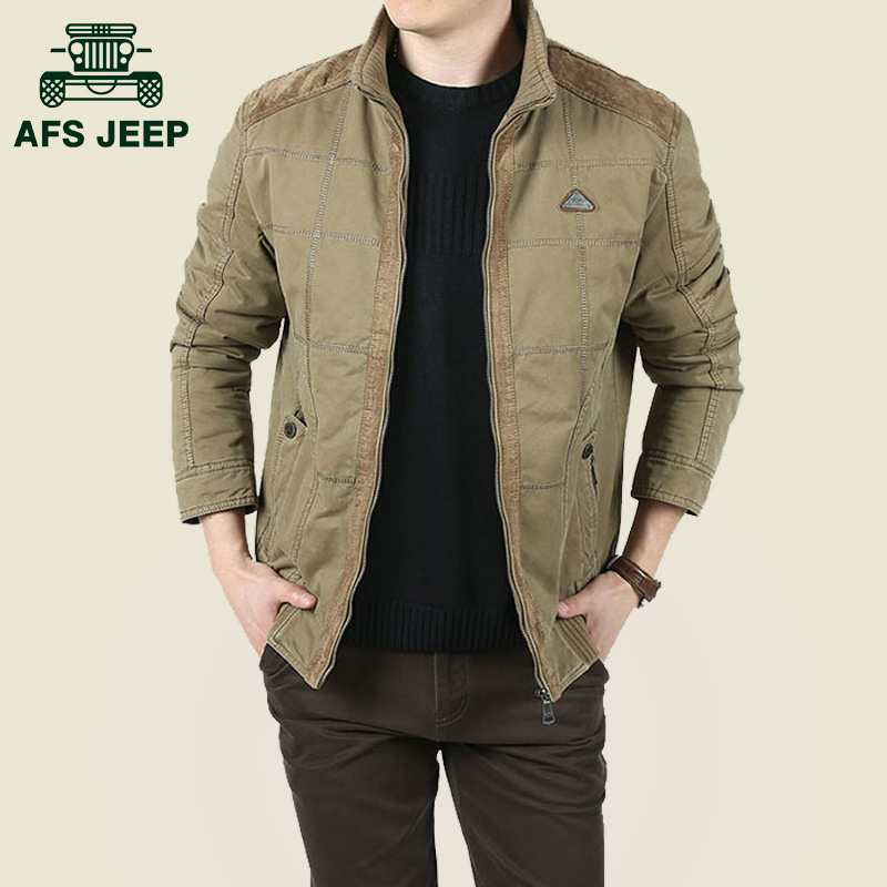 AFS JEEP战地吉普棉衣男装商务休闲加绒加厚保暖棉服青年夹克外套