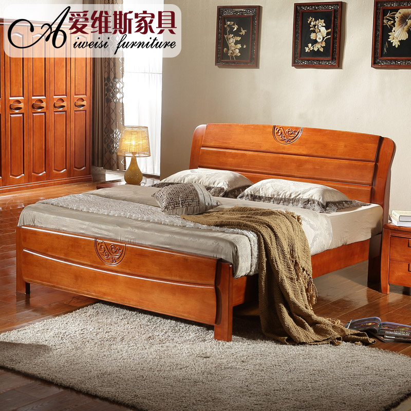 实木床 1.8米双人床 橡木床 实木婚床1.5米 气动高箱床 现代中式