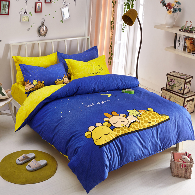床上四件套蓝色活性床单3件套1.2米夏季床品套件1.5米包邮被罩式