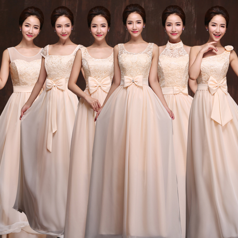 伴娘团礼服韩版蕾丝长款姐妹长裙绑带香槟伴娘服2015新款大码显瘦