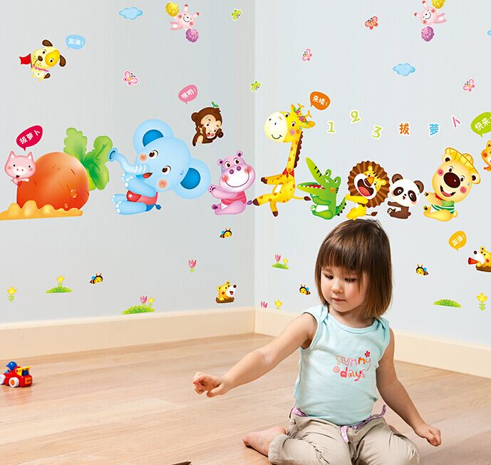 幼儿园墙壁装饰动物墙贴纸量身高贴创意儿童房宝宝卧室卡通动漫画折扣优惠信息