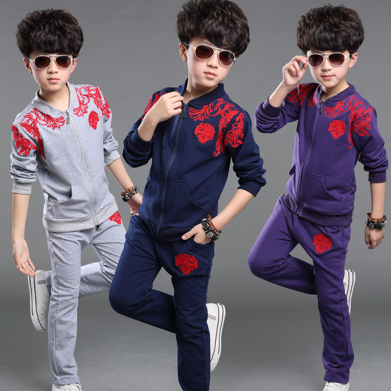 新款童装男童秋装套装7中大童儿童9韩版运动11两件套休闲刺绣13岁