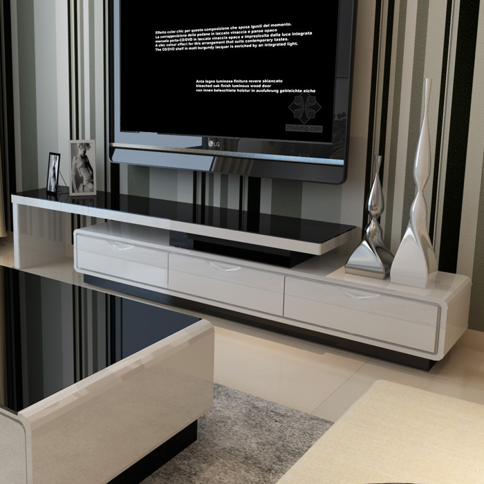 伸缩电视柜黑白系列伸缩地柜黑色钢化玻璃柜客厅组合家具现代简约